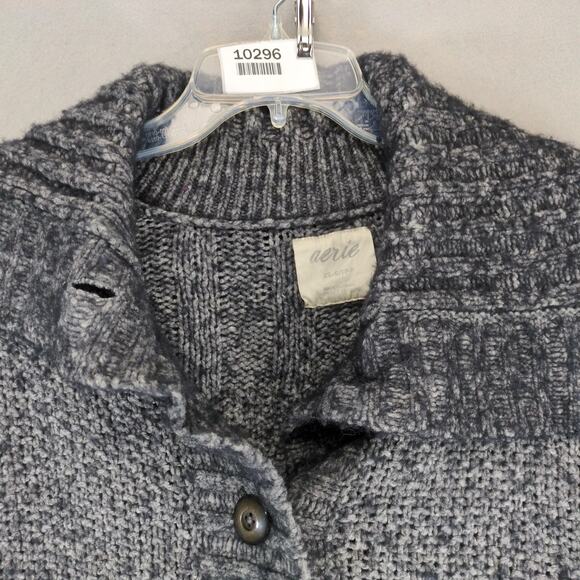 Aerie Chunky Knit Wool Blend Gray Sweater Poncho Women's XS-S Buttons Pockets - Picture 9 of 10